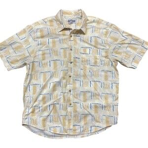 Gulf Traders Vintage 90s Button Down Multicolor Off White Blue Brown Shirt XL